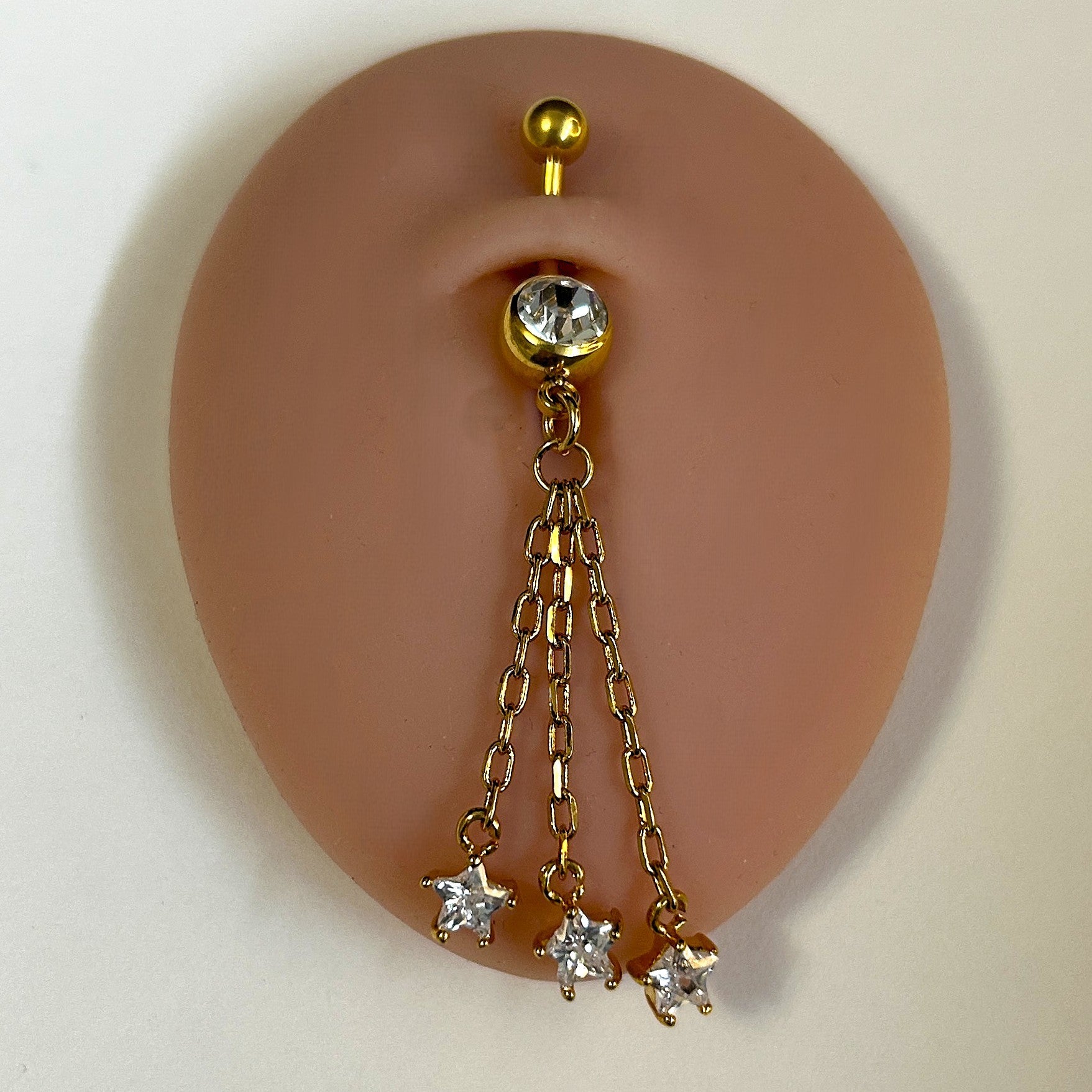 Gold Triple Star Dangle Belly Ring