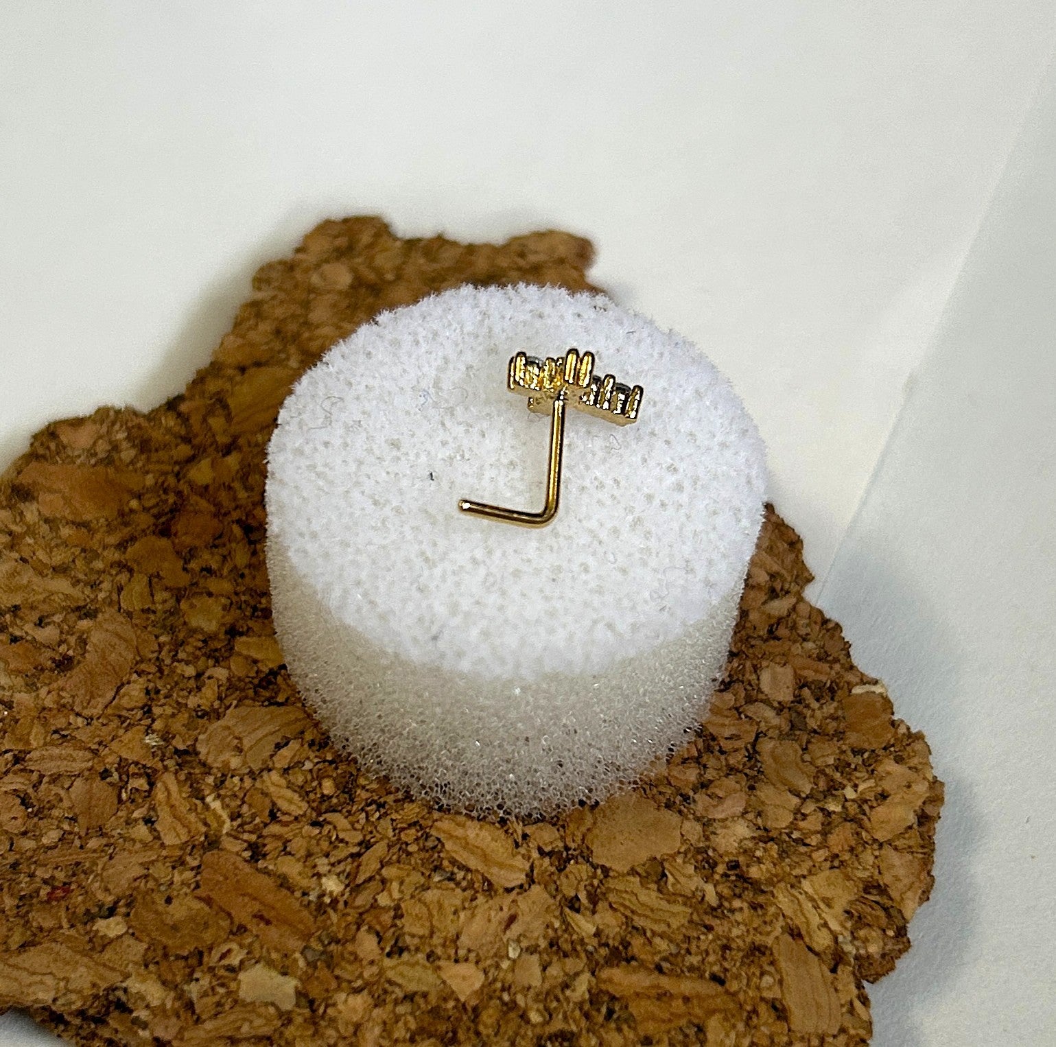 Cross Nose Ring with Clear Gems — Gold L-Bend