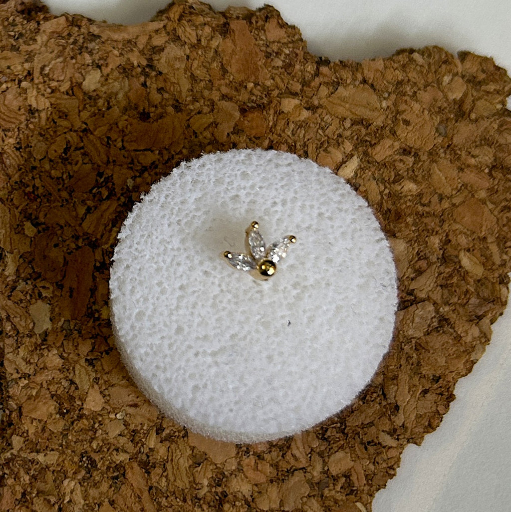 Gold Half Flower Marquise Gem Nose Ring — L-Bend