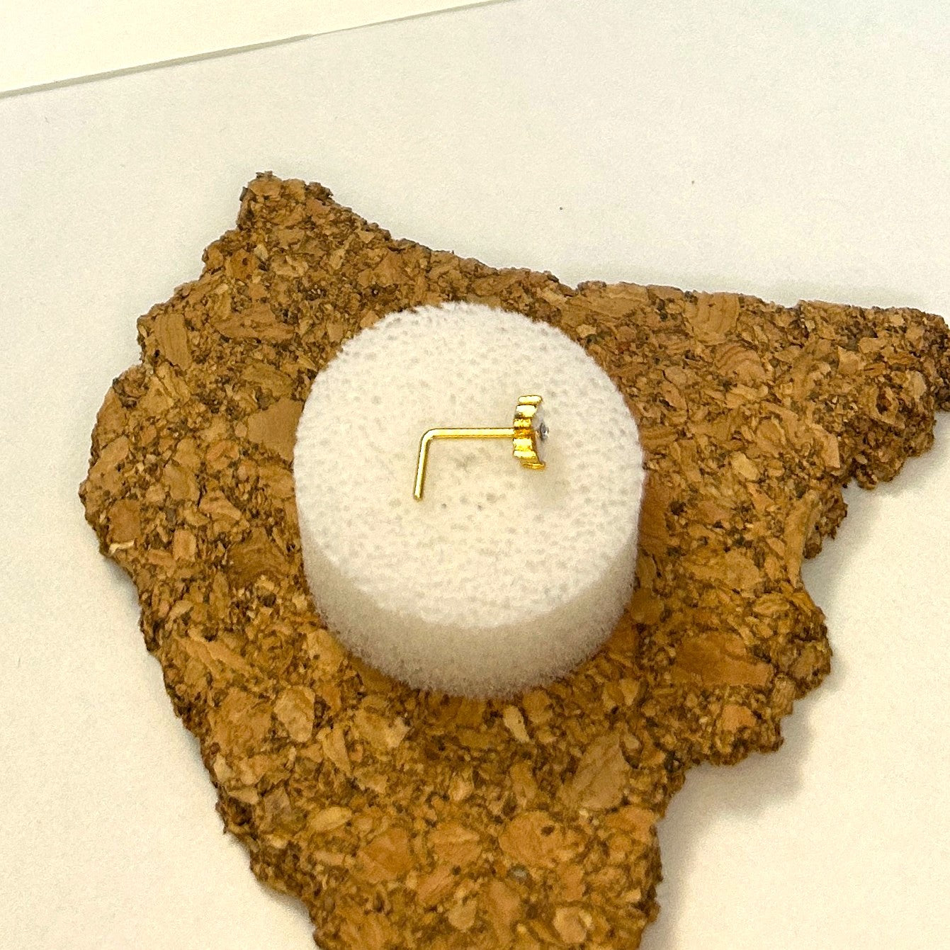 Gold Anodized White Opal Flower Nose Ring — L-Bend