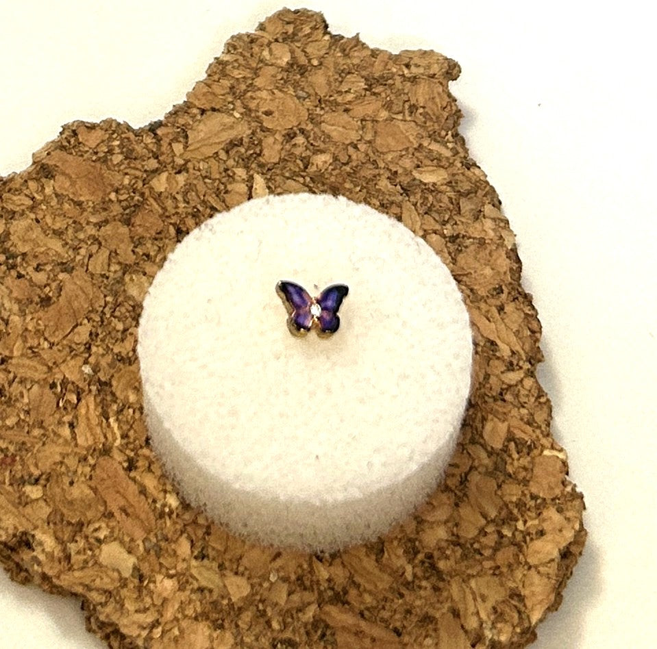 Purple Enamel Butterfly Nose Ring — Gold L-Bend
