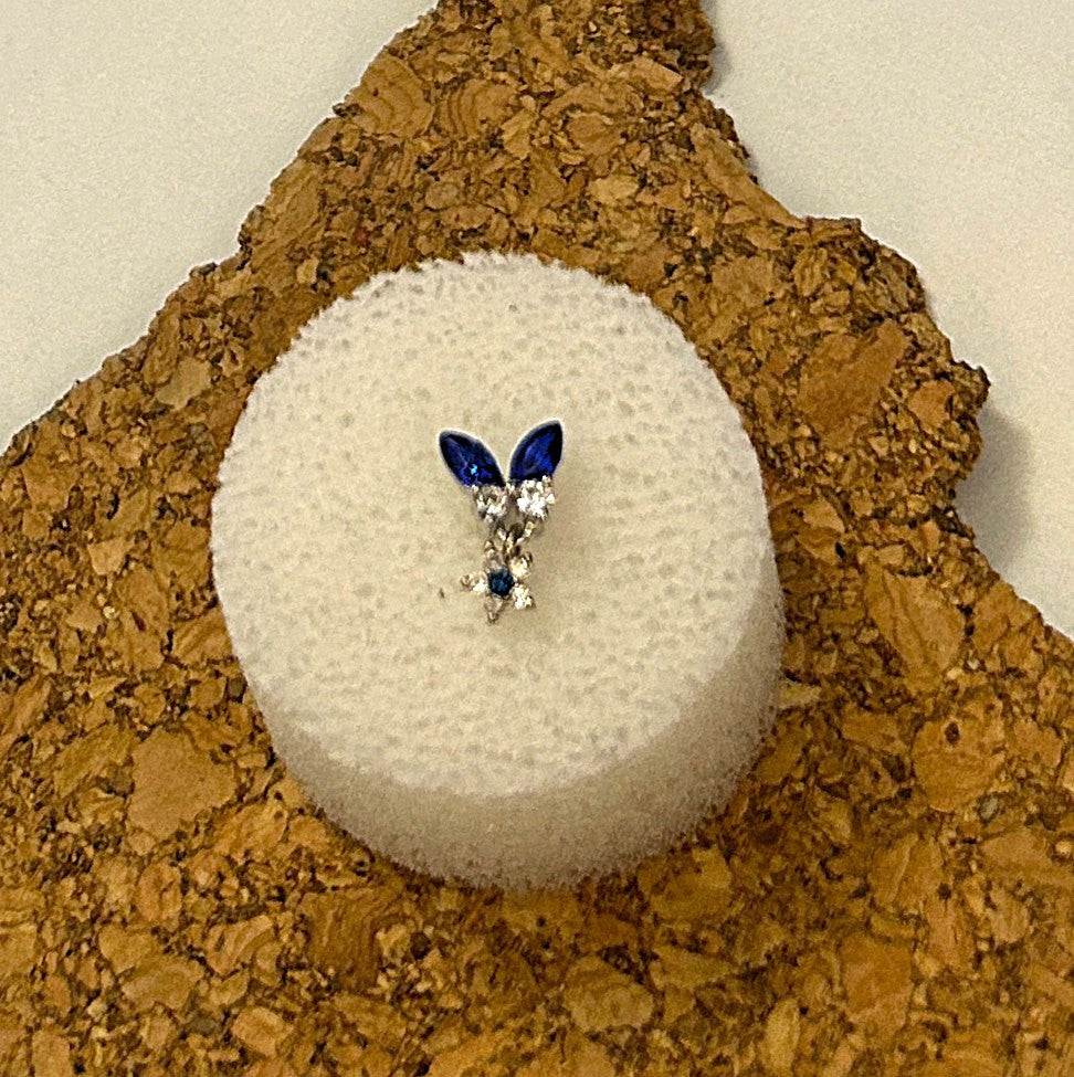 Navy Blue & Clear Butterfly Nose Ring with Star Dangle — Steel L-Bend