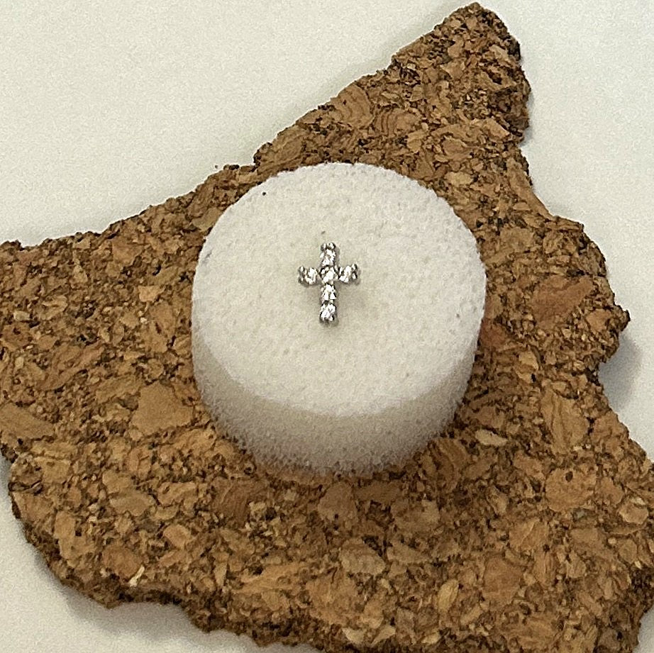 Cross Nose Ring with Clear Gems — Steel L-Bend