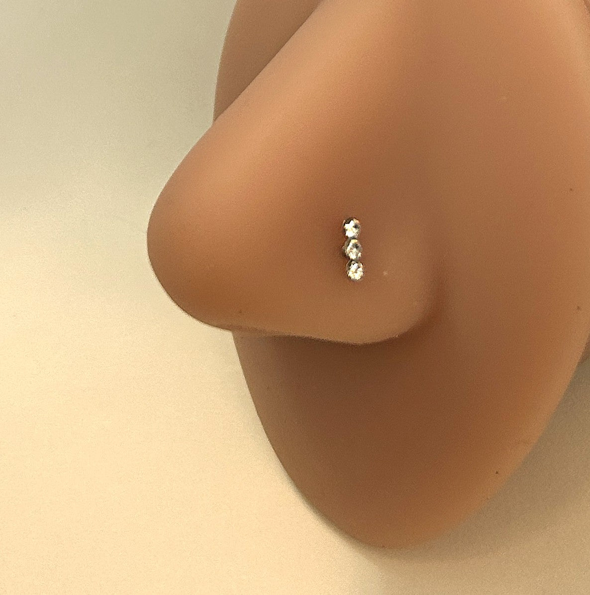 Triple Clear Gem Nose Ring — Steel L-Bend