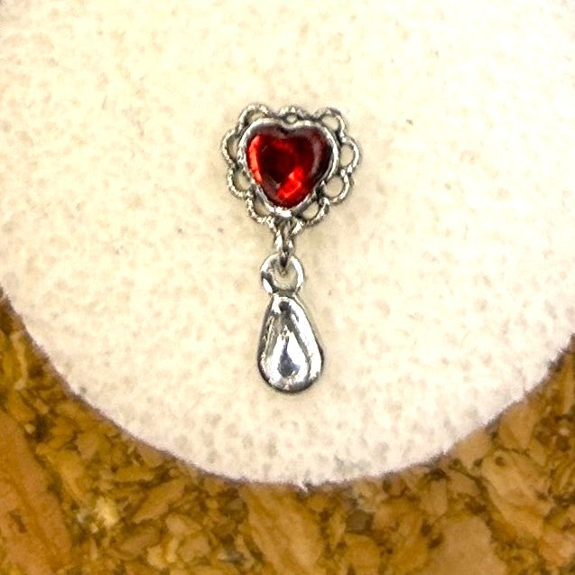 Filigree Heart Nose Ring with Drop Dangle — Steel L-Bend