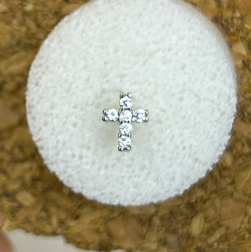 Cross Nose Ring with Clear Gems — Steel L-Bend