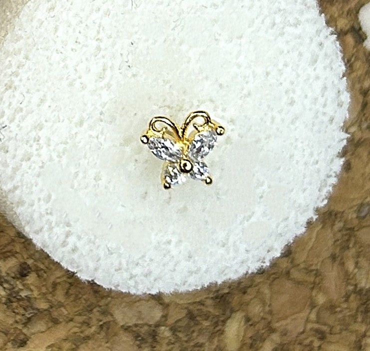 Clear Gem Encrusted Butterfly Nose Ring — Gold L-Bend