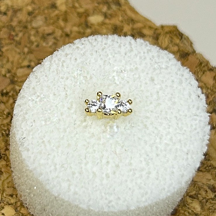 Gold Graduated Triple Square Gem Nose Ring —  L-Bend