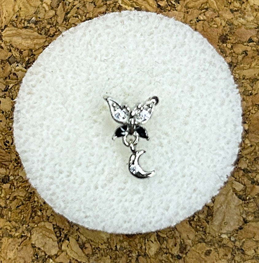 Butterfly & Moon Nose Ring — Steel L-Bend