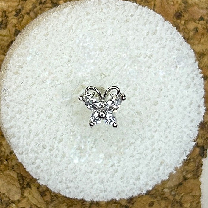 Clear Gem Encrusted Butterfly Nose Ring — Steel L-Bend