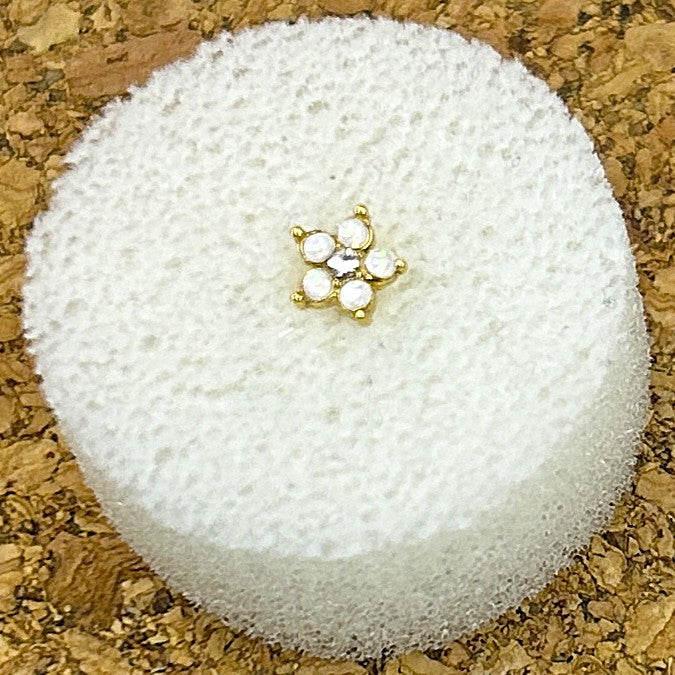 Gold Anodized White Opal Flower Nose Ring — L-Bend
