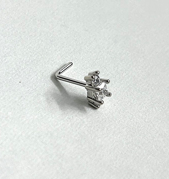 Square Gem Trio Nose Ring — Steel L-Bend