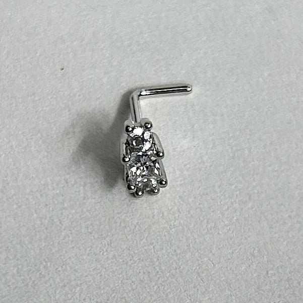 Graduated Triple Square Gem Nose Ring — Steel L-Bend