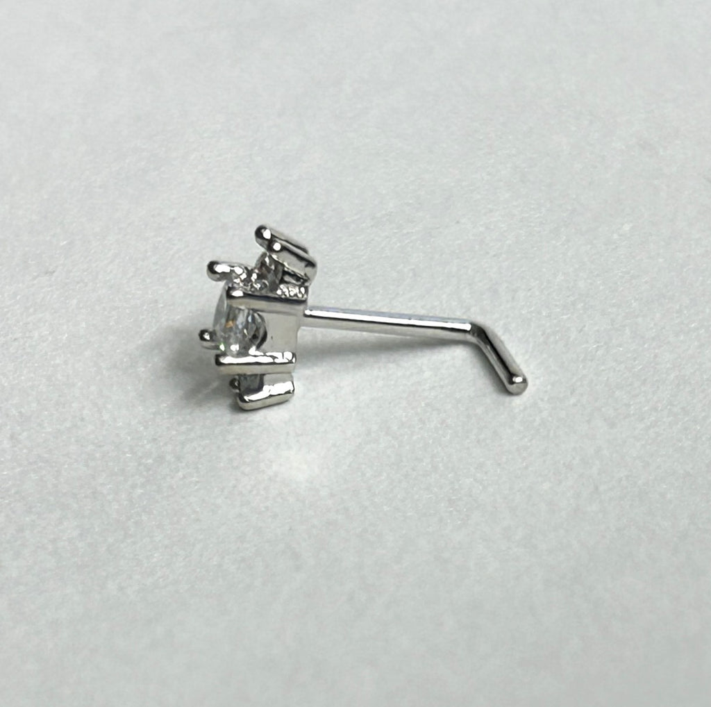 Graduated Triple Square Gem Nose Ring — Steel L-Bend