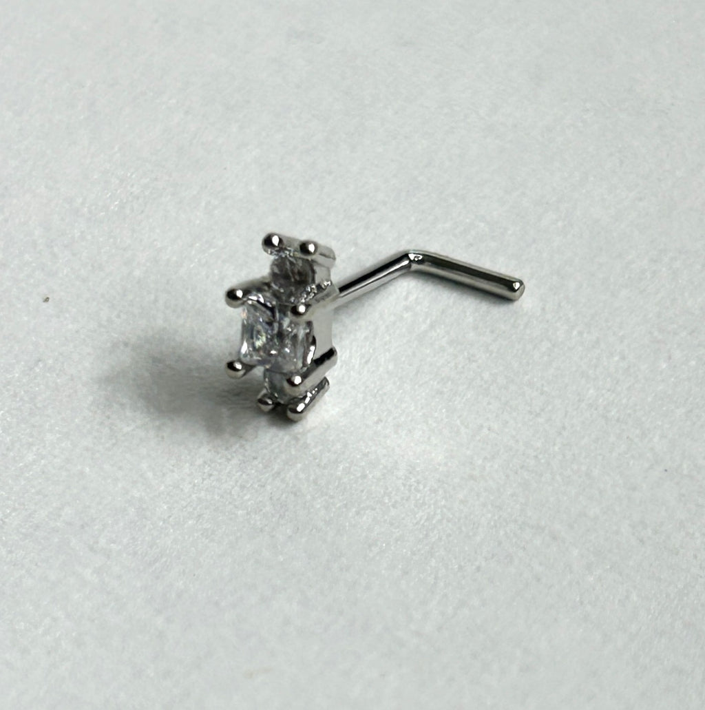 Square Gem Trio Nose Ring — Steel L-Bend