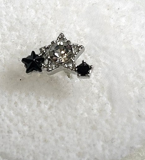 Triple Star Nose Ring with Clear Center Gem — Steel L-Bend
