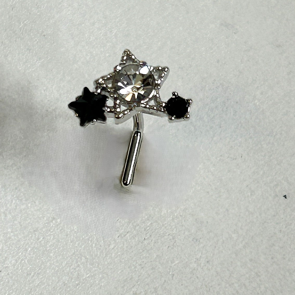 Triple Star Nose Ring with Clear Center Gem — Steel L-Bend
