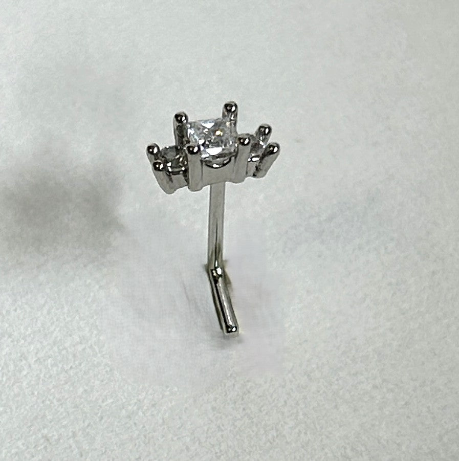 Graduated Triple Square Gem Nose Ring — Steel L-Bend