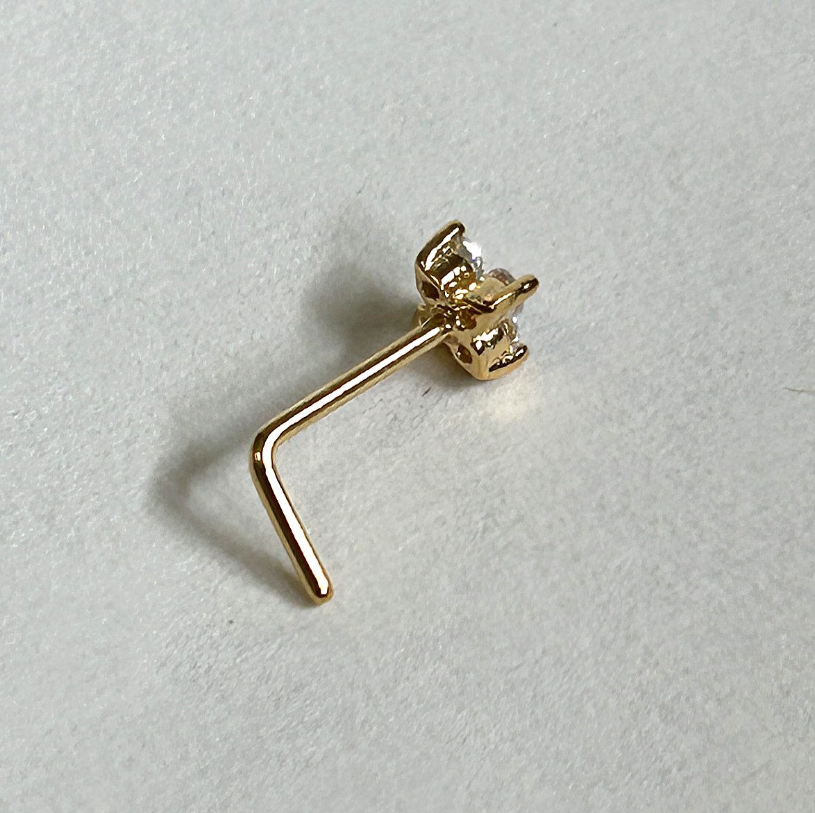 Gold Graduated Triple Square Gem Nose Ring —  L-Bend