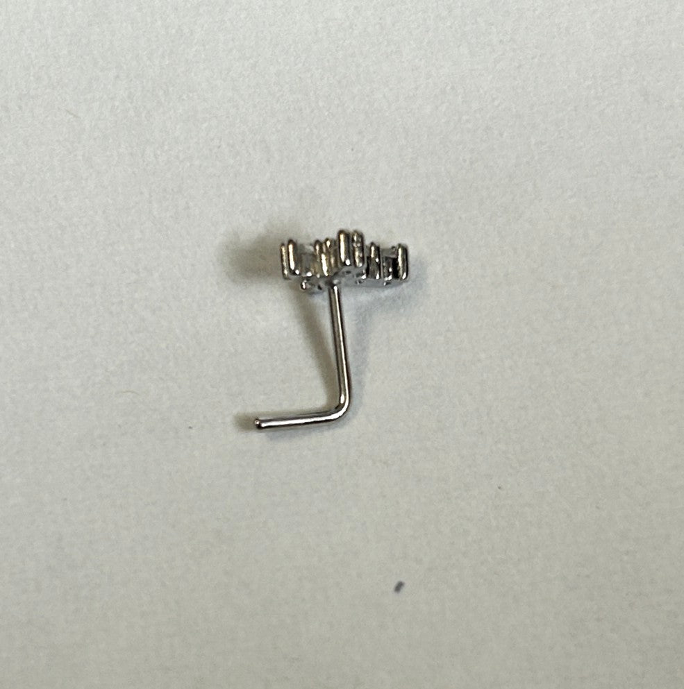 Cross Nose Ring with Clear Gems — Steel L-Bend