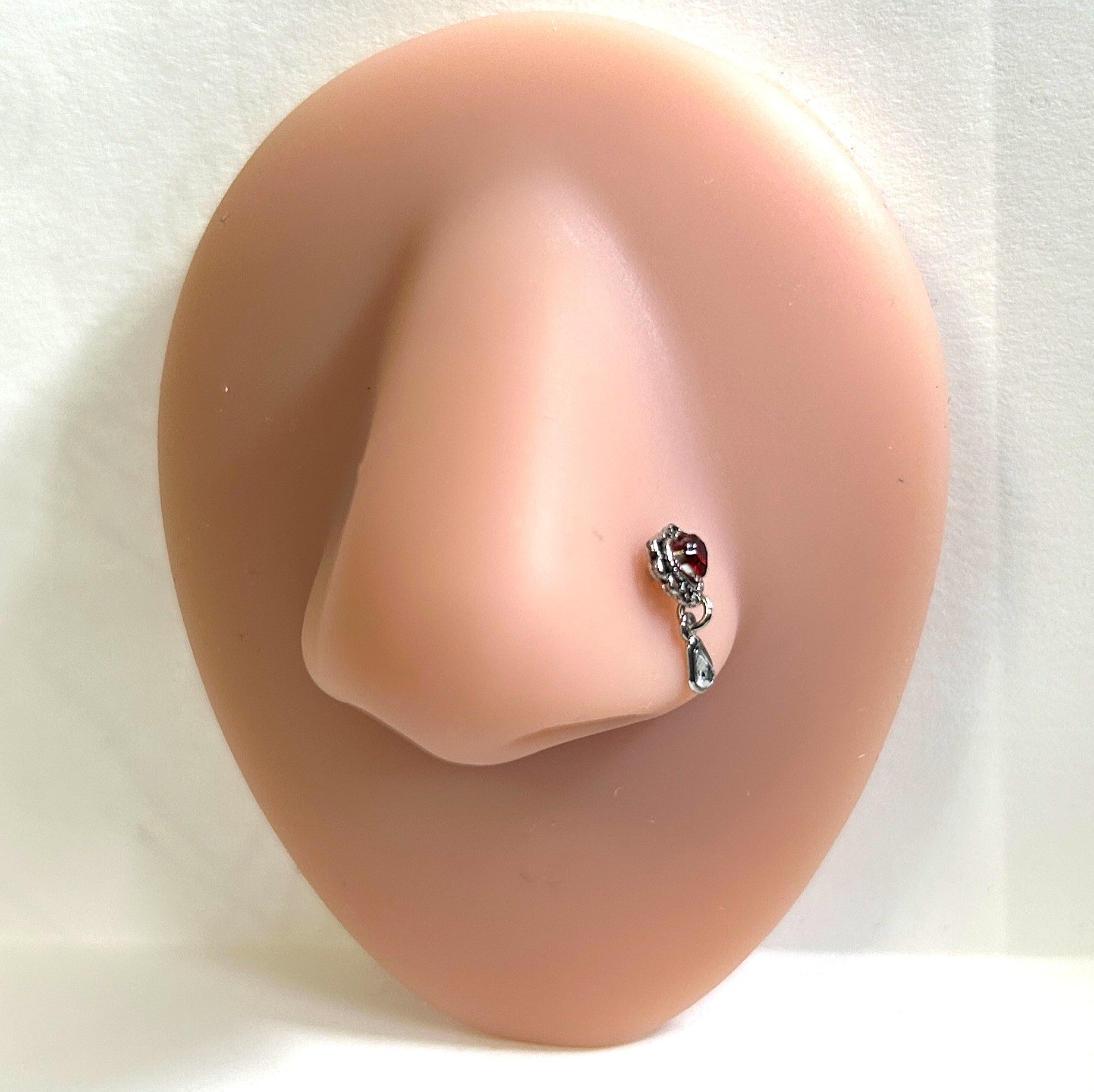 Filigree Heart Nose Ring with Drop Dangle — Steel L-Bend