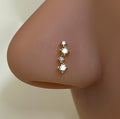 Gold Anodized Lightning Bolt Quad Gem Nose Ring — L-Bend