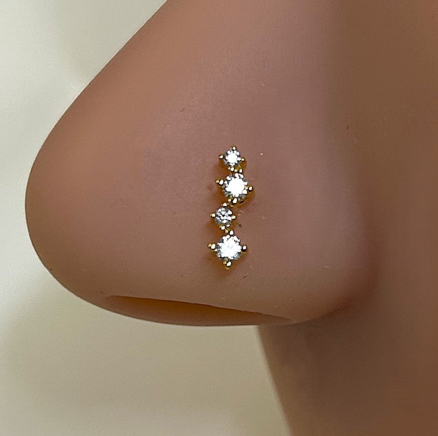 Gold Anodized Lightning Bolt Quad Gem Nose Ring — L-Bend