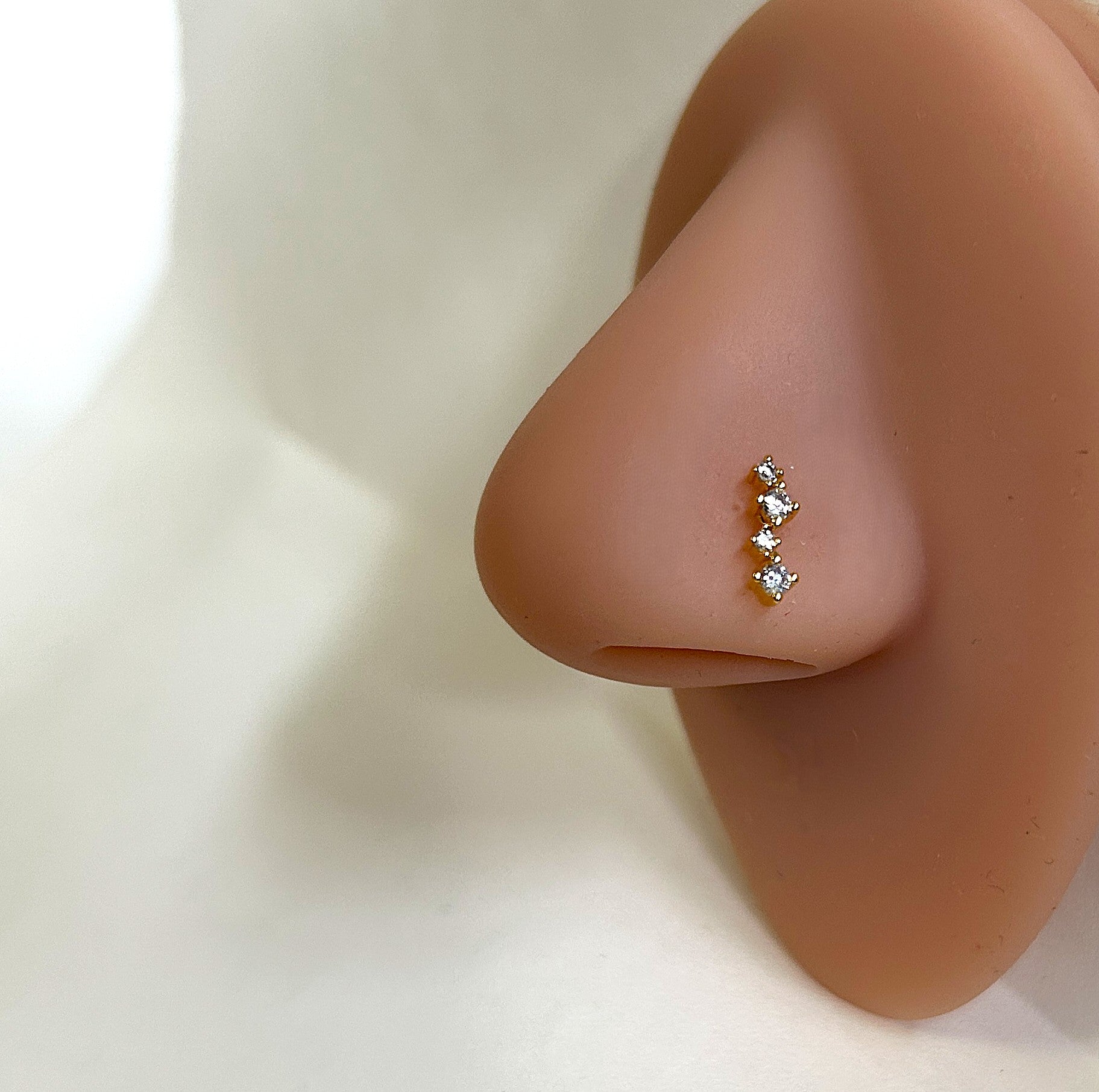 Gold Anodized Lightning Bolt Quad Gem Nose Ring — L-Bend