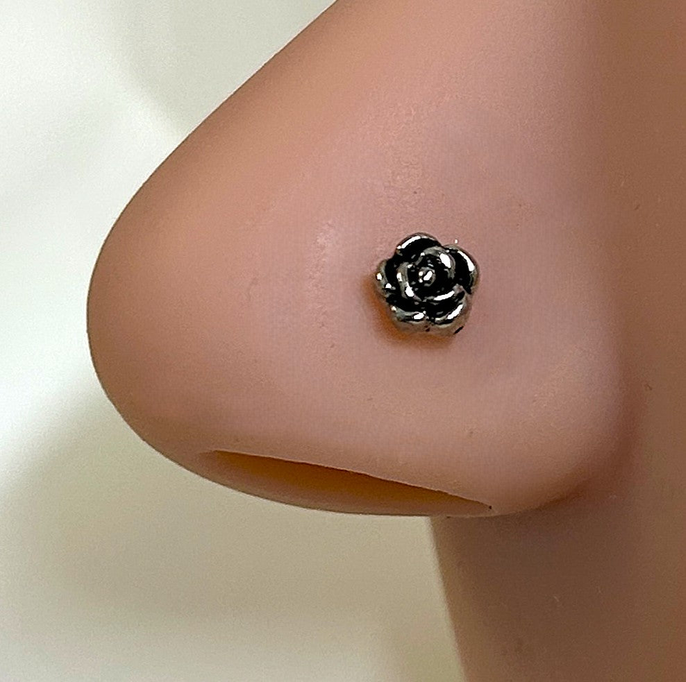 Rose Nose Ring — Steel L-Bend