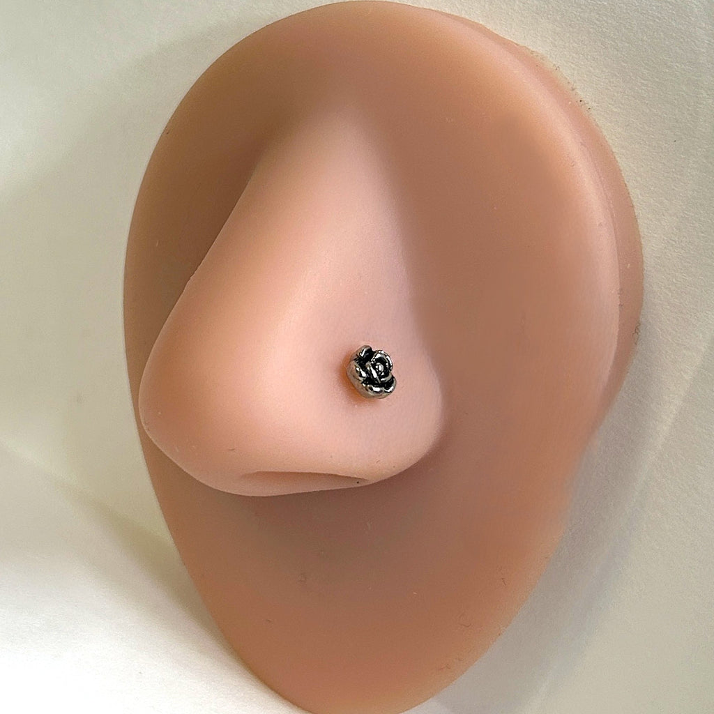 Rose Nose Ring — Steel L-Bend