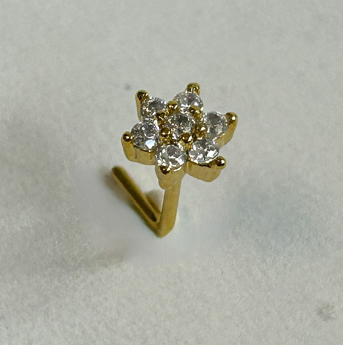 Gold Anodized Seven Gem Flower Nose Ring — Gold L-Bend