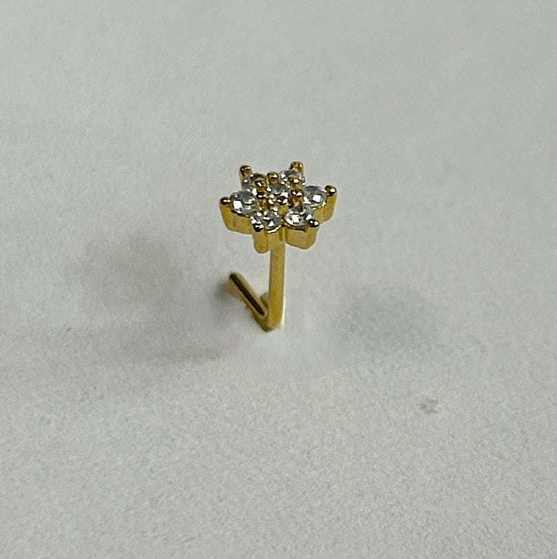Gold Anodized Seven Gem Flower Nose Ring — Gold L-Bend