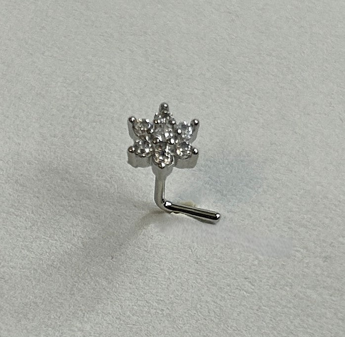 Seven Gem Flower Nose Ring — Steel L-Bend