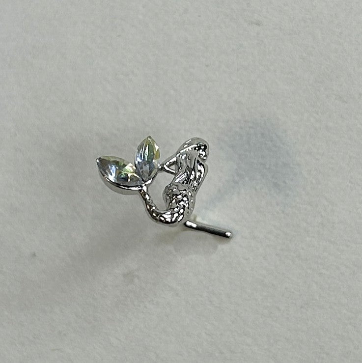 Mermaid Nose Ring with Marquis Gem Tail — Steel L-Bend