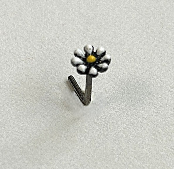 Black Anodized Daisy Nose Ring with White Petals — Steel L-Bend