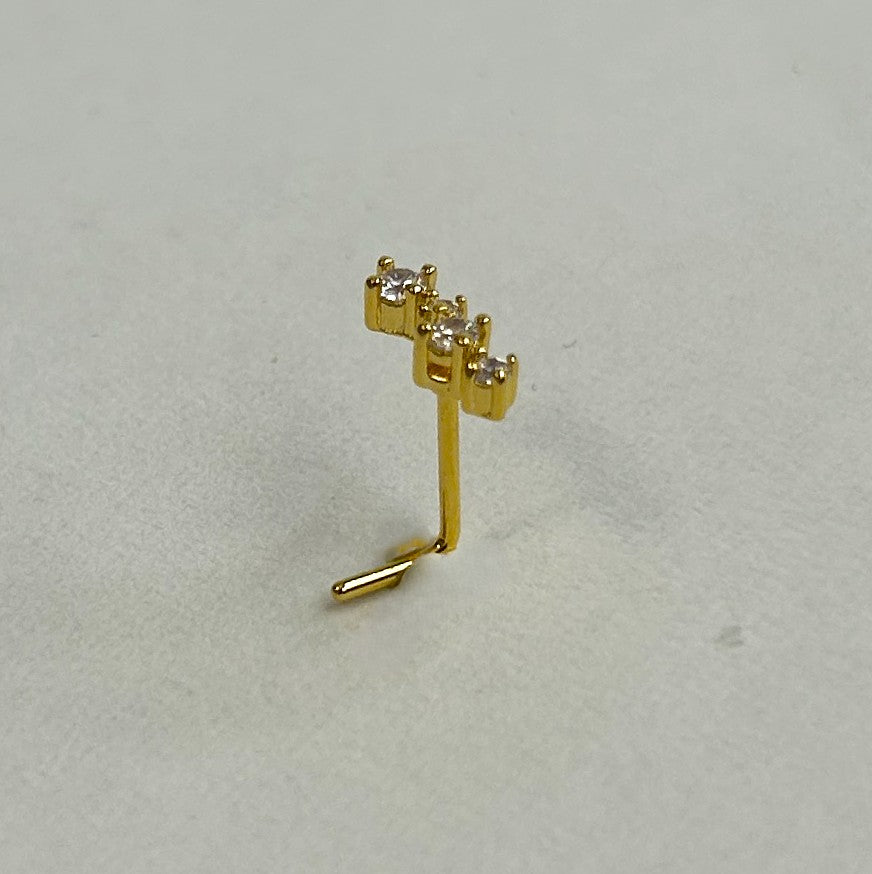 Gold Anodized Lightning Bolt Quad Gem Nose Ring — L-Bend