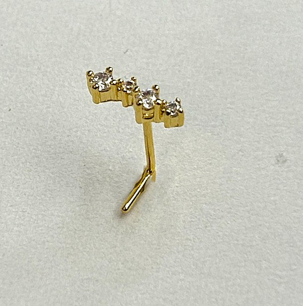 Gold Anodized Lightning Bolt Quad Gem Nose Ring — L-Bend