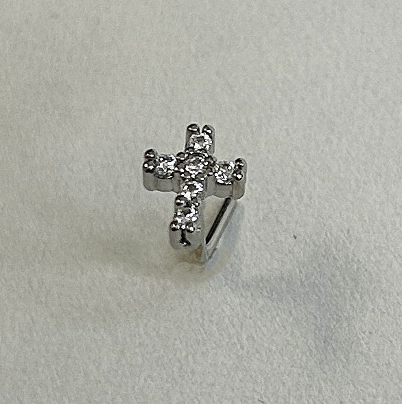 Cross Nose Ring with Clear Gems — Steel L-Bend