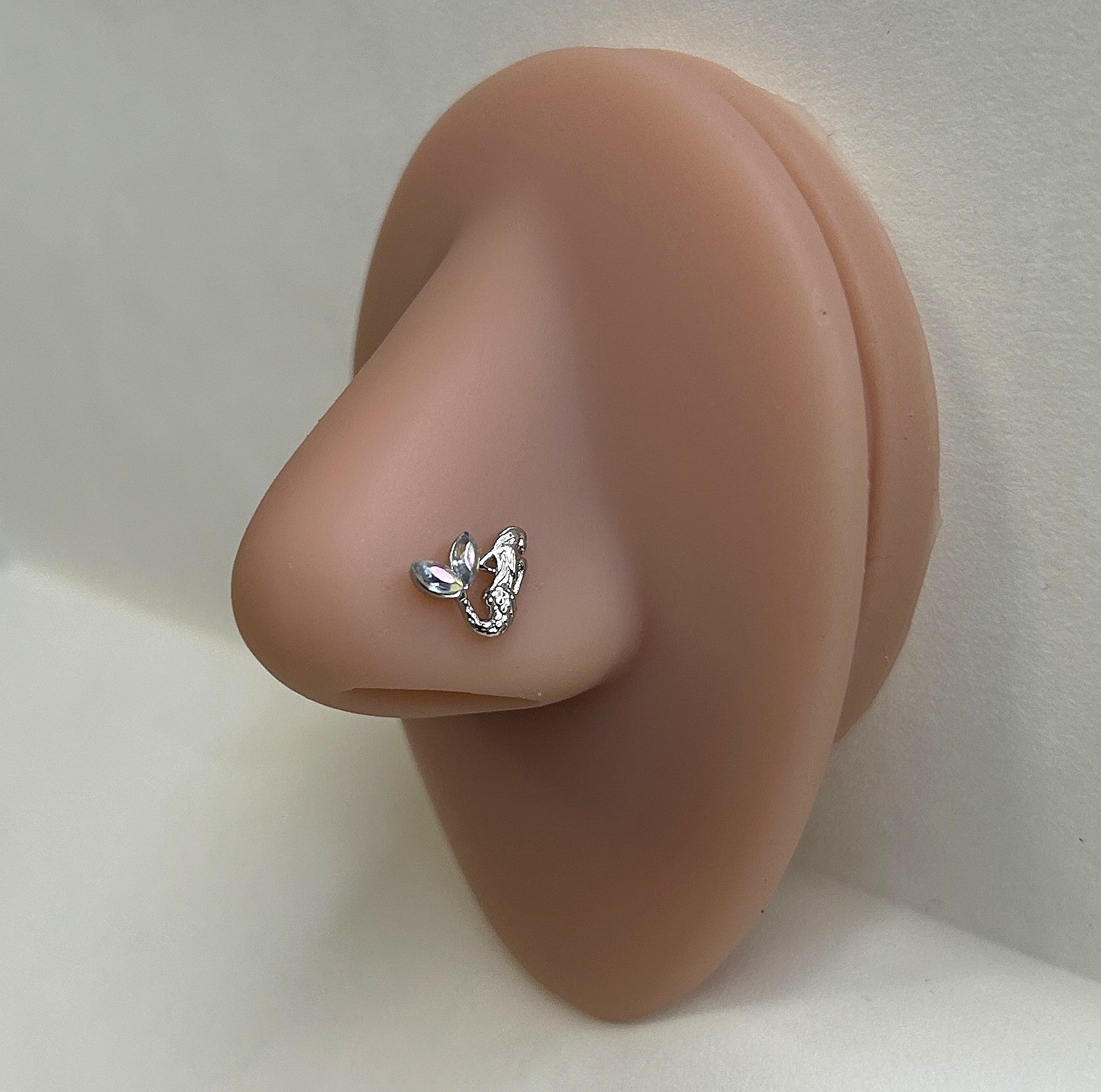 Mermaid Nose Ring with Marquis Gem Tail — Steel L-Bend