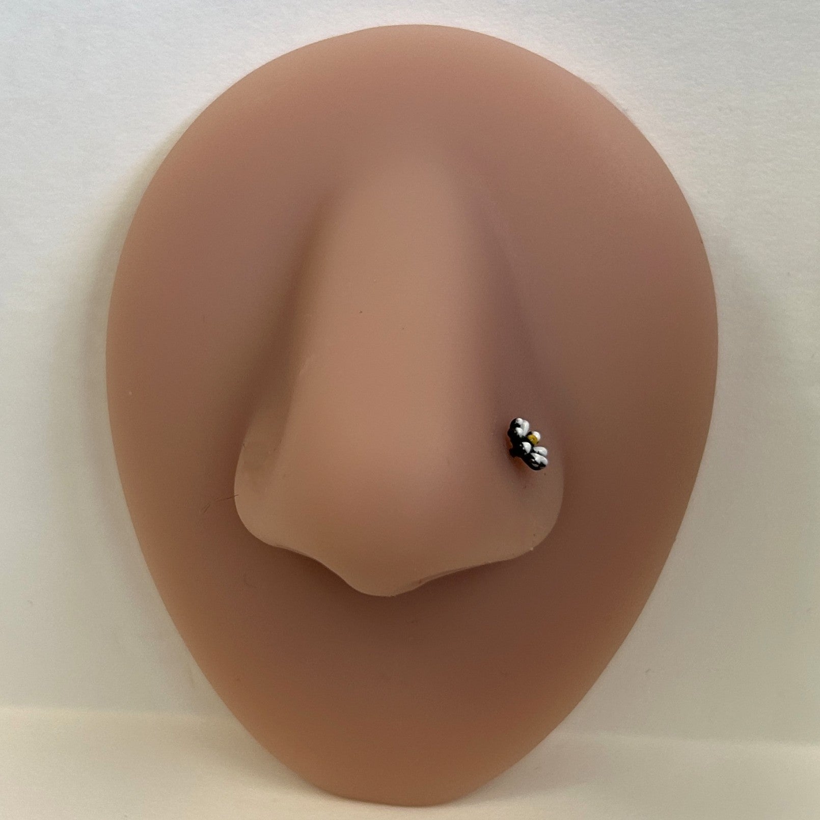 Black Anodized Daisy Nose Ring with White Petals — Steel L-Bend