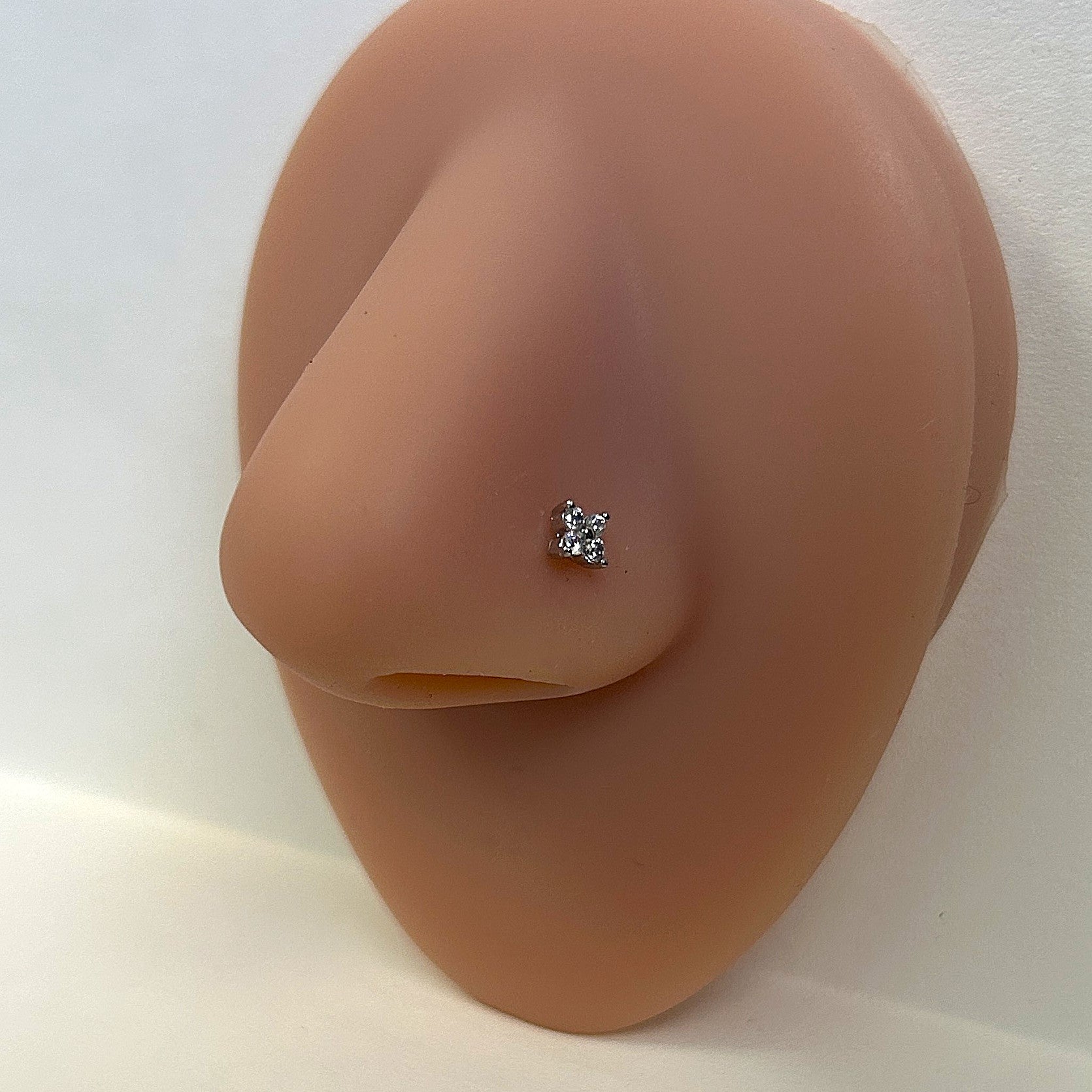 Four Petal Gem Clover Nose Ring — Steel L-Bend