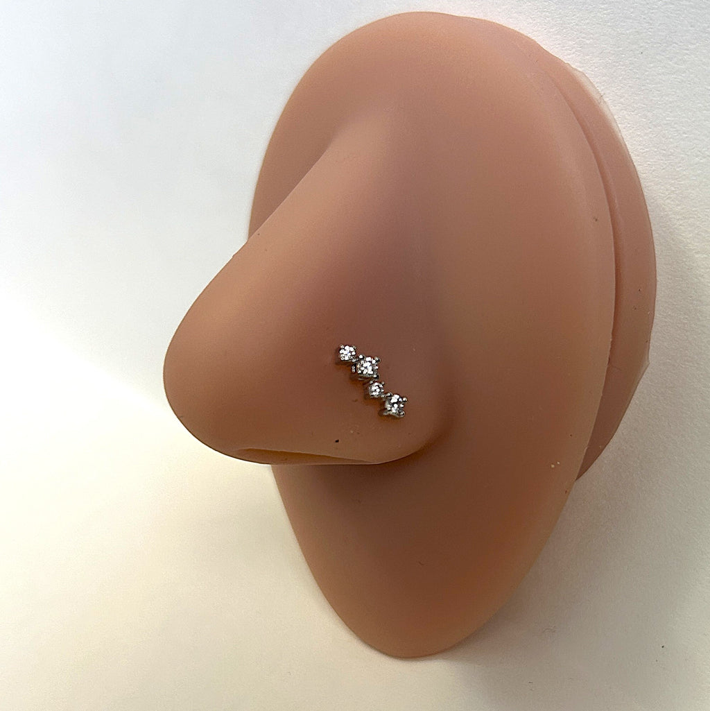 Lightning Bolt Quad Gem Nose Ring — Steel L-Bend