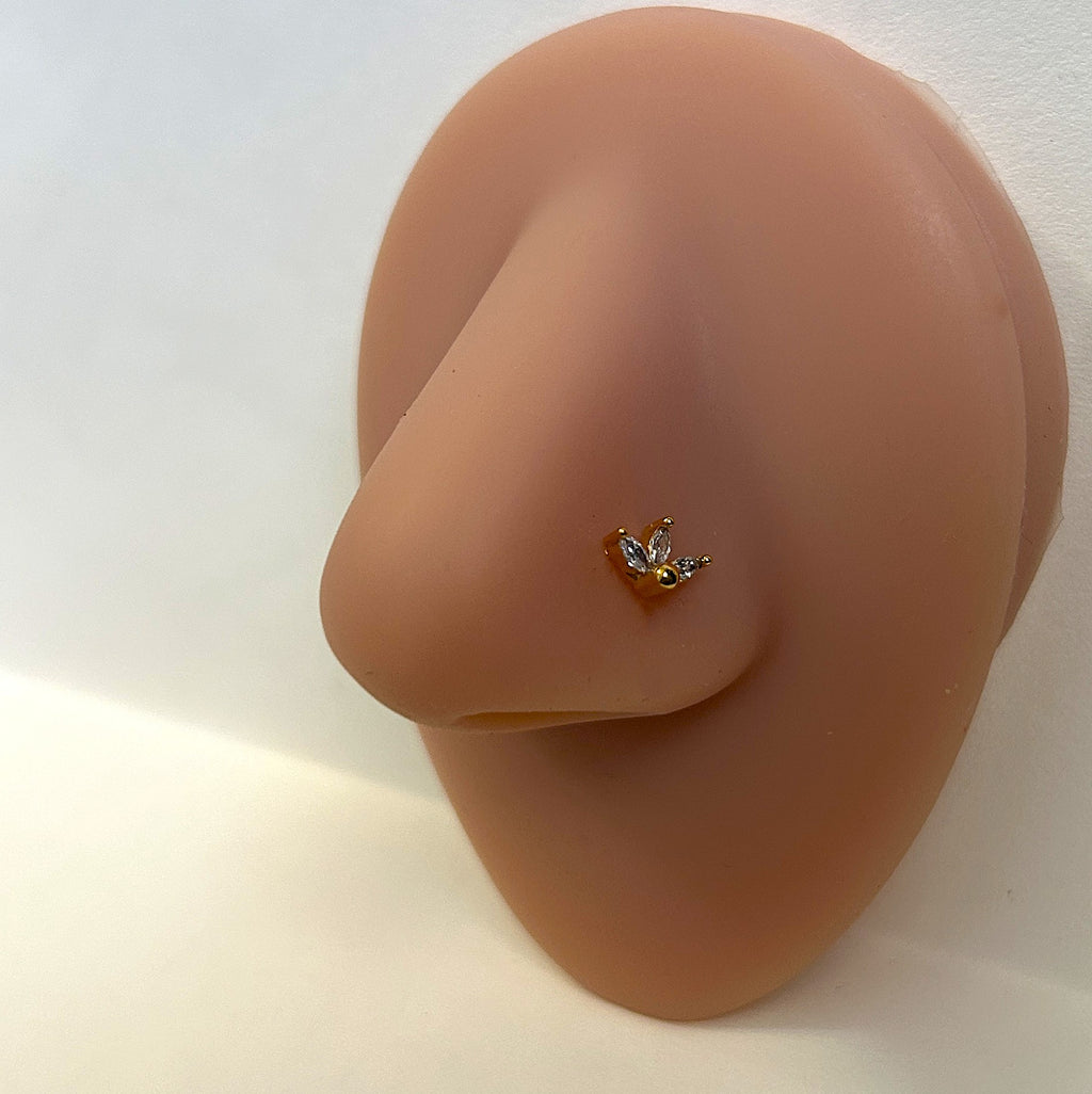 Gold Half Flower Marquise Gem Nose Ring — L-Bend