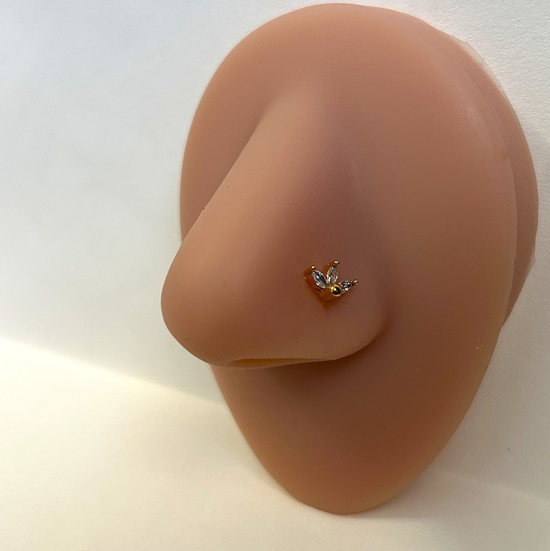 Gold Half Flower Marquise Gem Nose Ring — L-Bend