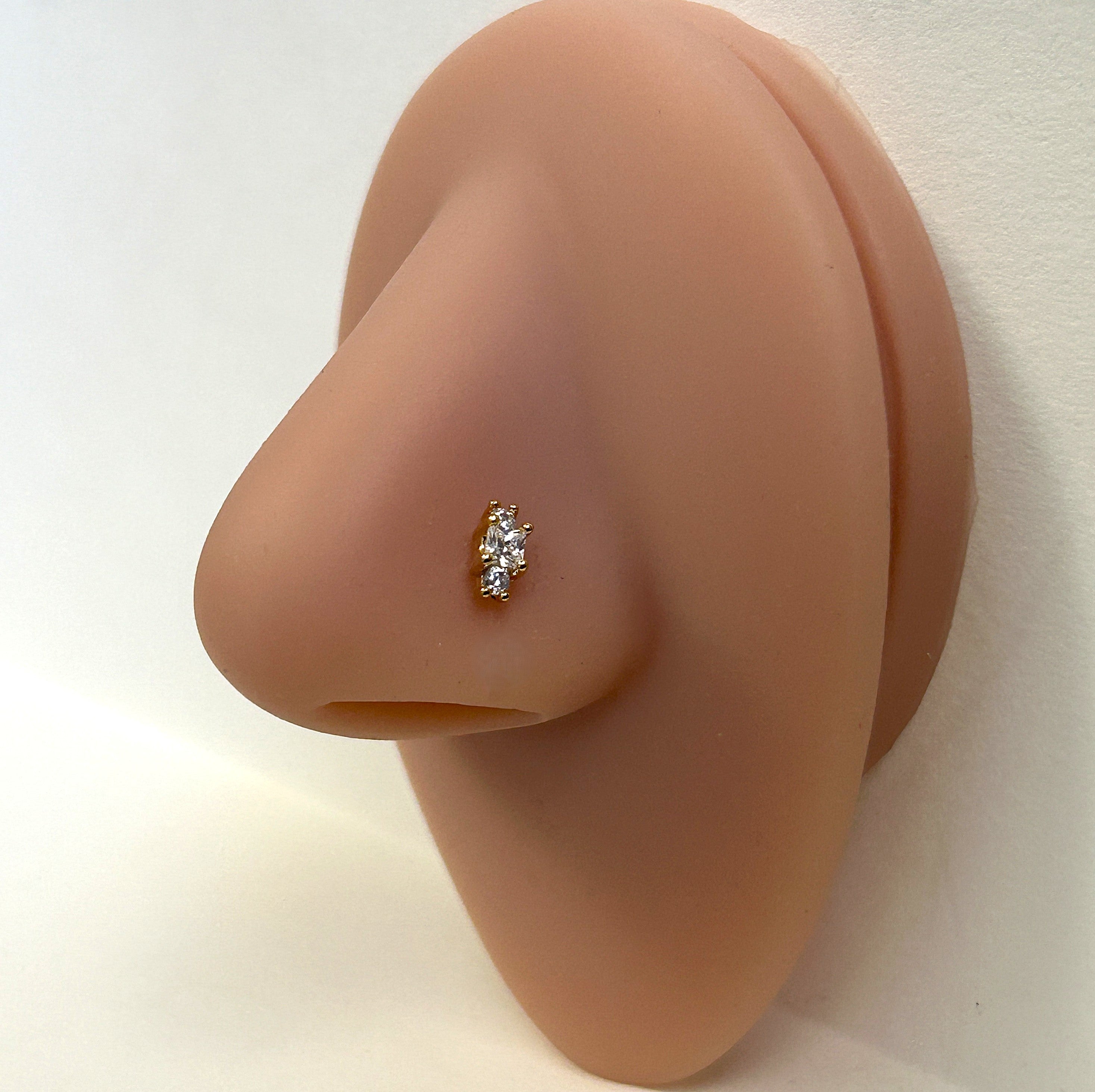Gold Graduated Triple Square Gem Nose Ring —  L-Bend