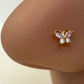 Gold, Pink & Clear Gem Encrusted Butterfly Nose Ring — L-Bend