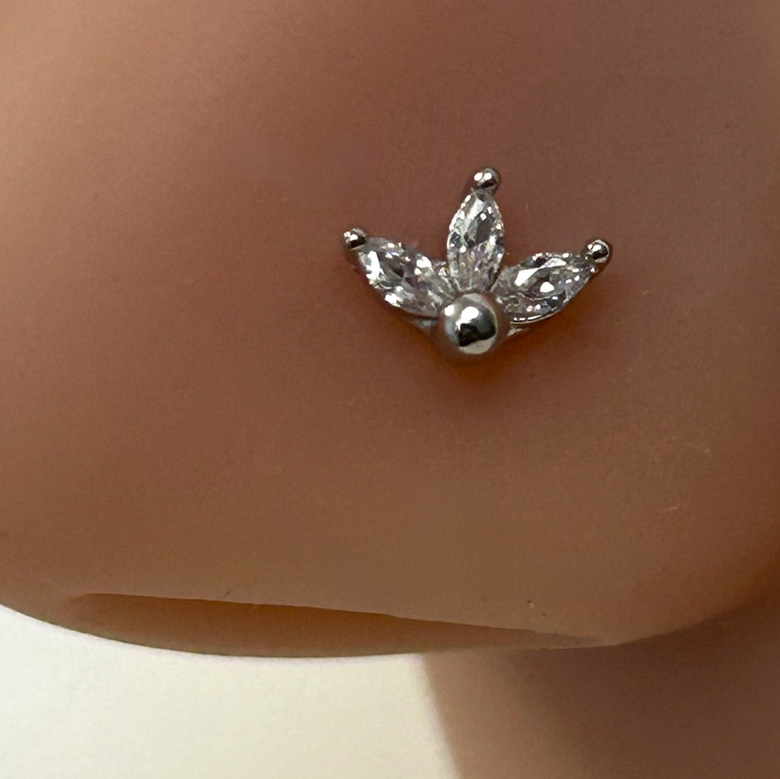 Half Flower Marquise Gem Nose Ring — Steel L-Bend