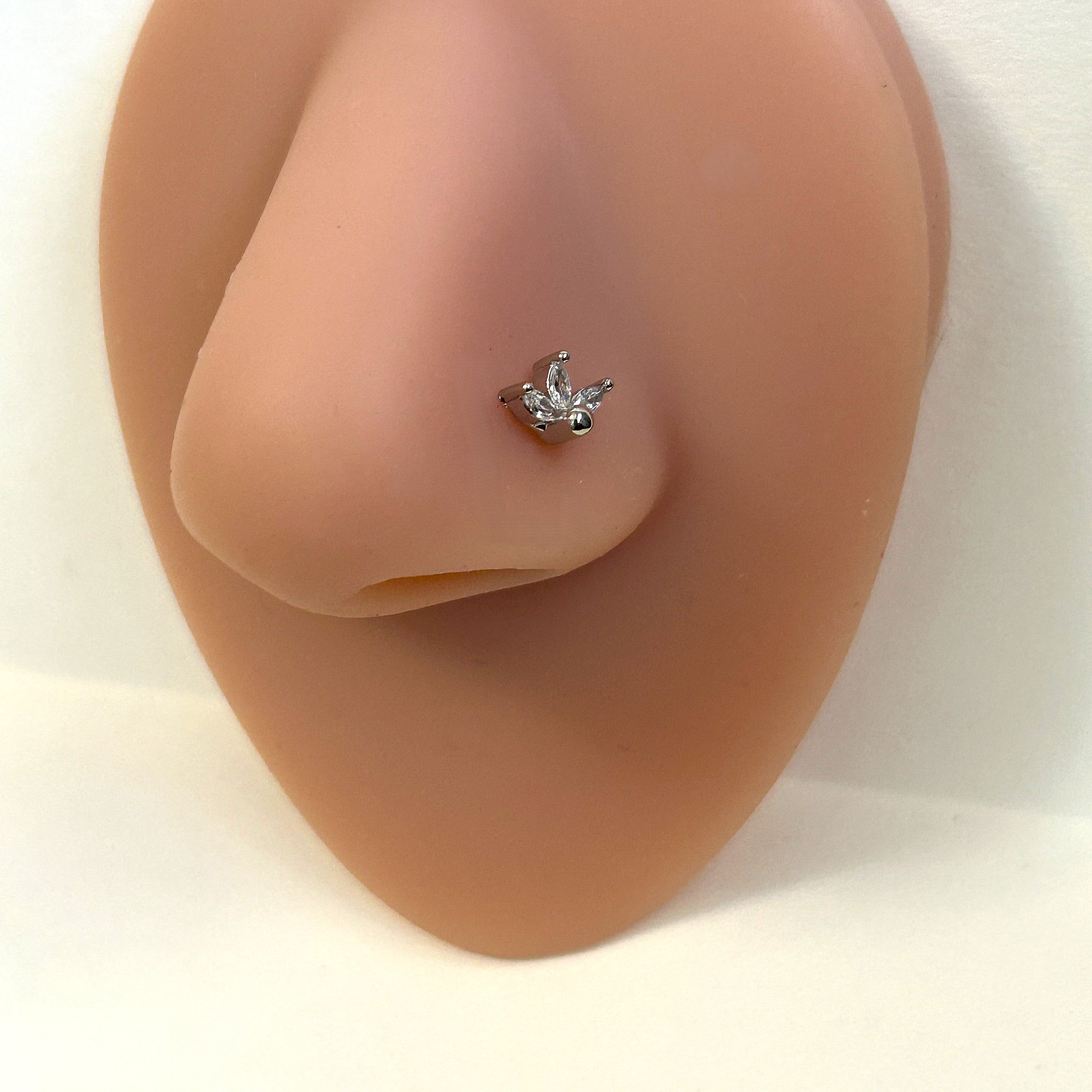 Half Flower Marquise Gem Nose Ring — Steel L-Bend
