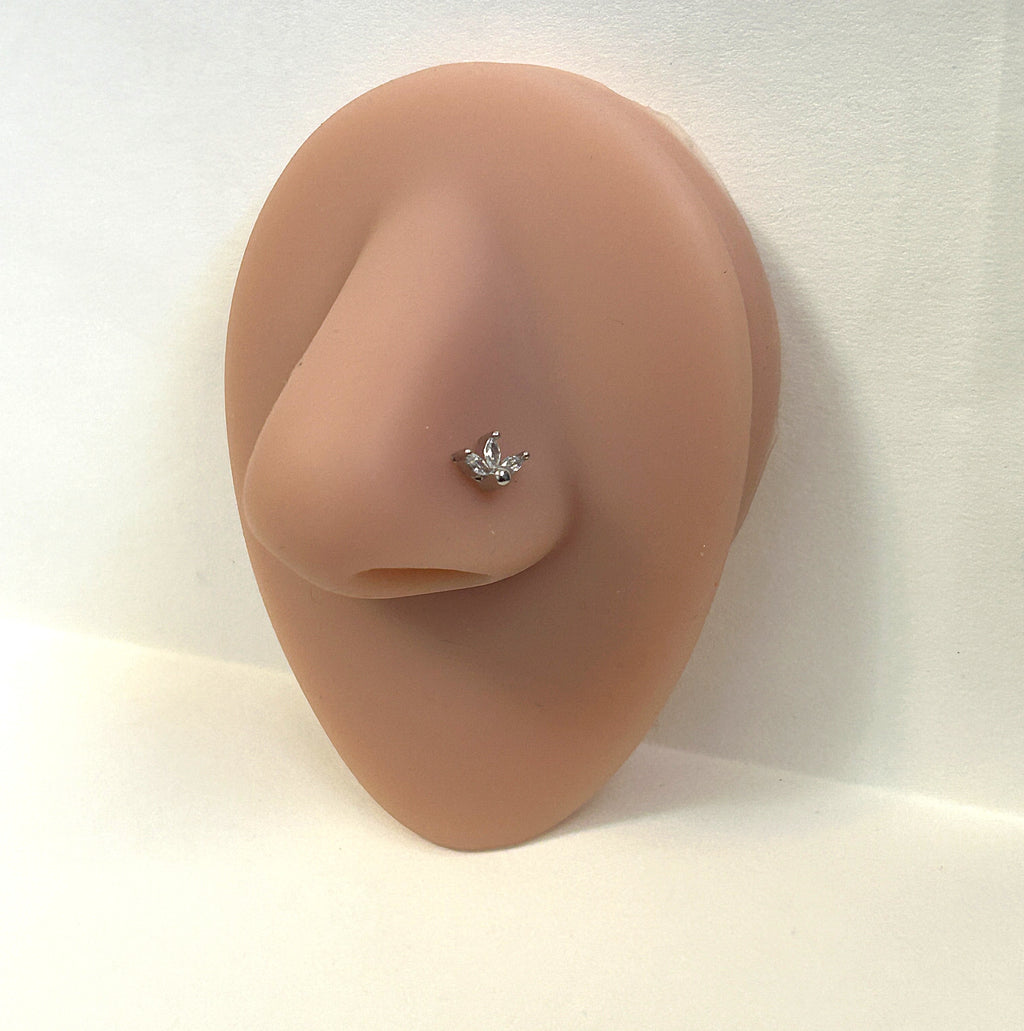 Half Flower Marquise Gem Nose Ring — Steel L-Bend