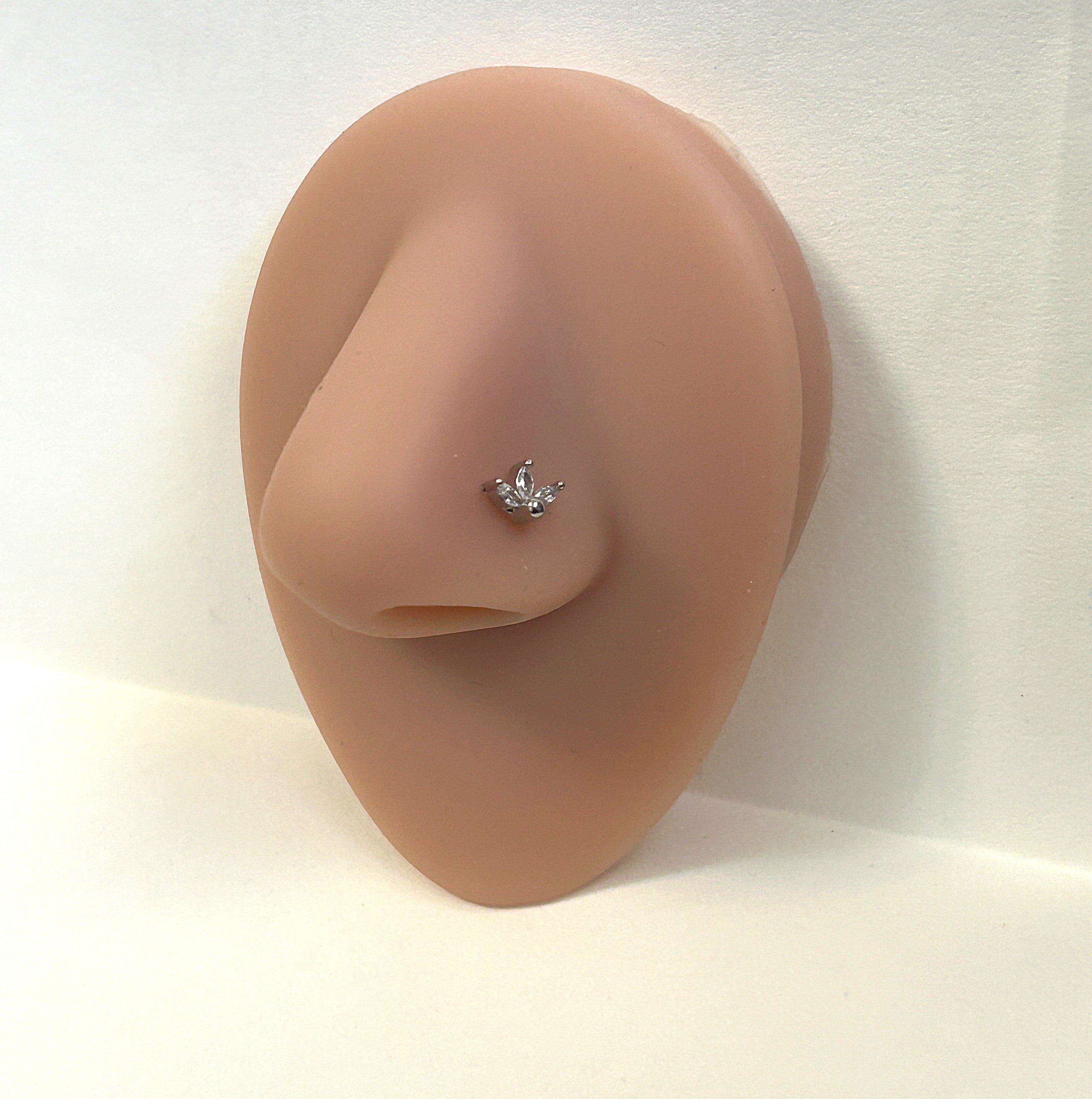 Half Flower Marquise Gem Nose Ring — Steel L-Bend